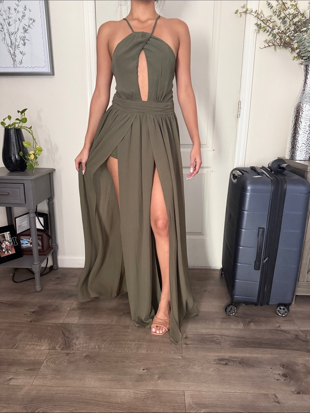 Miss Avenue Strapless Dark Green Maxi Dress